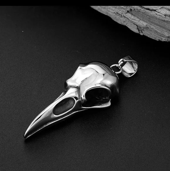 Raven Skull Necklace Stainless Steel Goth Grunge Punk - Picture 2 of 5